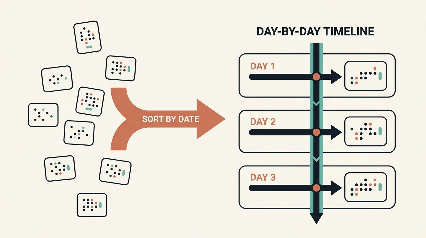 Scattered events sorted into a day-by-day timeline