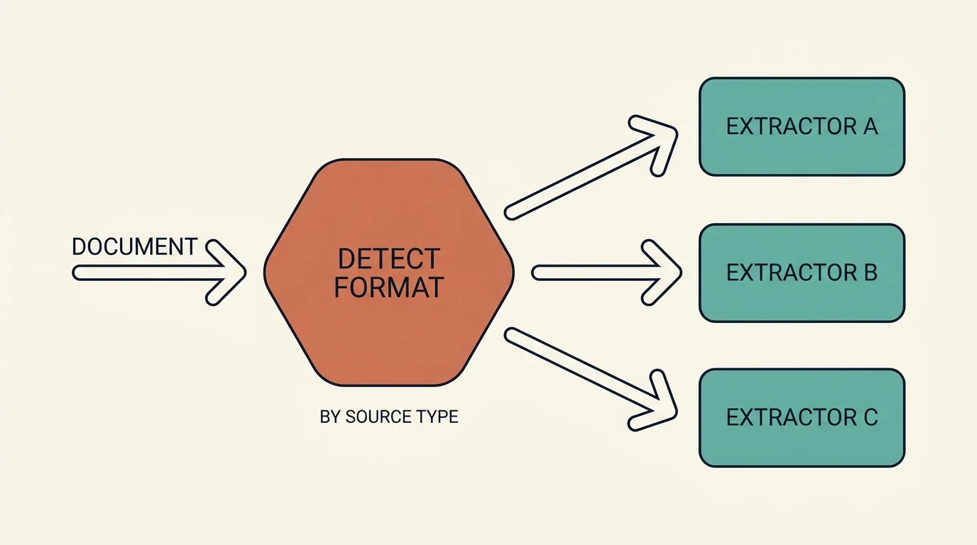 Detect the source format, then dispatch to the matching extractor